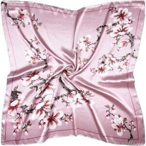 🆕 Women Pink Satin Square Silk Hair Scarves Wraps Smooth Natural Fashionable